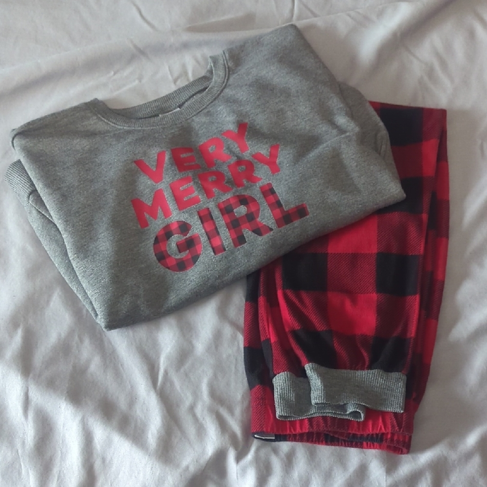 Christmas Pajama Set Buffalo Plaid Girls Size Medium